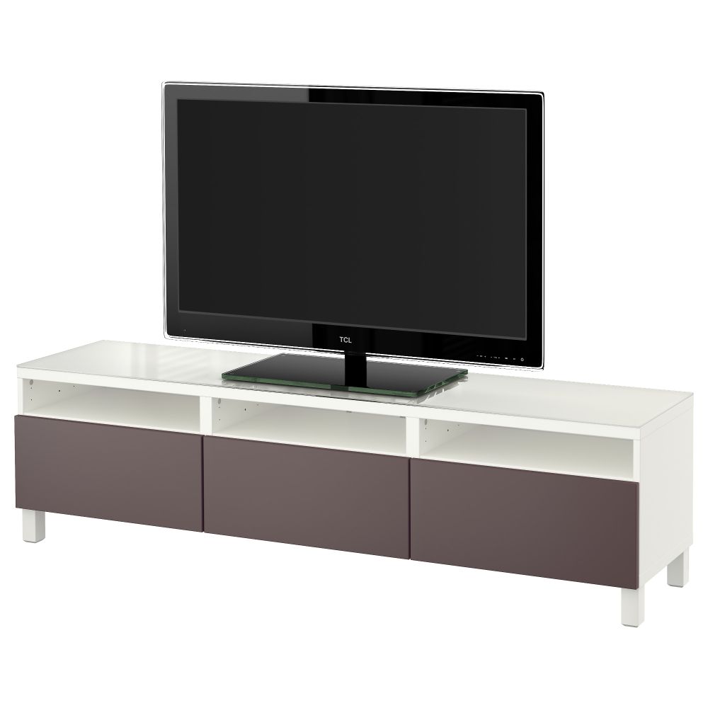 Тумба для ТВ с ящиками БЕСТО, белый, Вальвикен темно-коричневый (180x40x48 см) - фото 1
