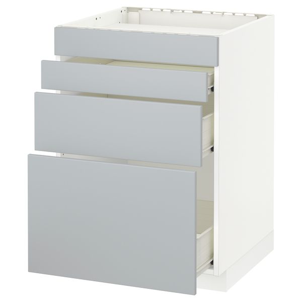 Напольный шкаф для духовки, 4фасада, 3 ящика МЕТОД / ФОРВАРА, белый, Веддинге серый - схема-чертеж с размерами