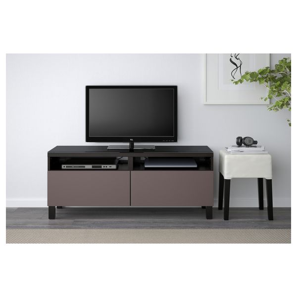 Тумба для ТВ с ящиками БЕСТО, черно-коричневый, Вальвикен темно-коричневый (120x40x48 см) - фото 2