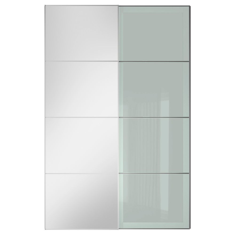 Пара раздвижных дверей АУЛИ / СЭККЕН, зеркальное стекло, матовое стекло - схема-чертеж с размерами