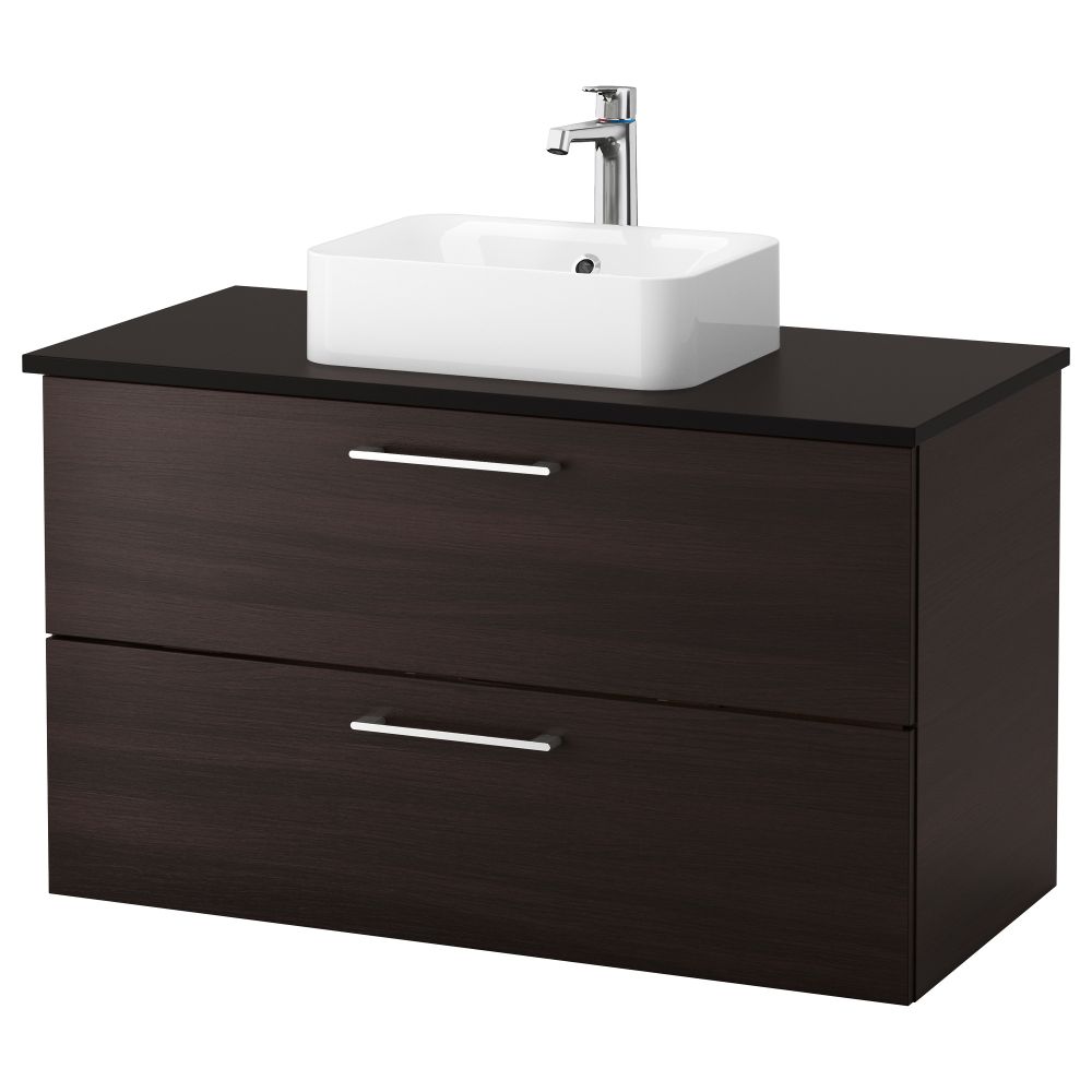 Шкаф со столешницей 45x32 раковина ГОДМОРГОН/ТОЛКЕН / ХОРВИК, черно-коричневый, антрацит (102x49x72 см) - фото 1