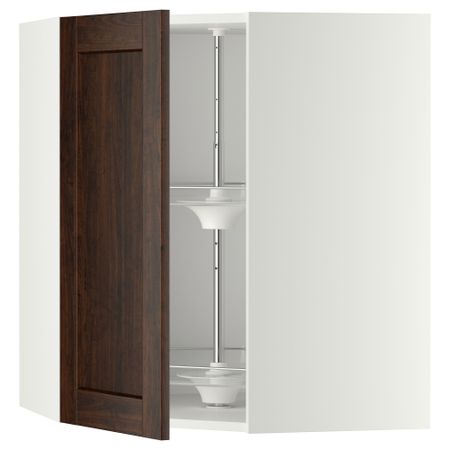 Угловой навесной шкаф с вращающейся секцией МЕТОД, белый, Эдсерум коричневый