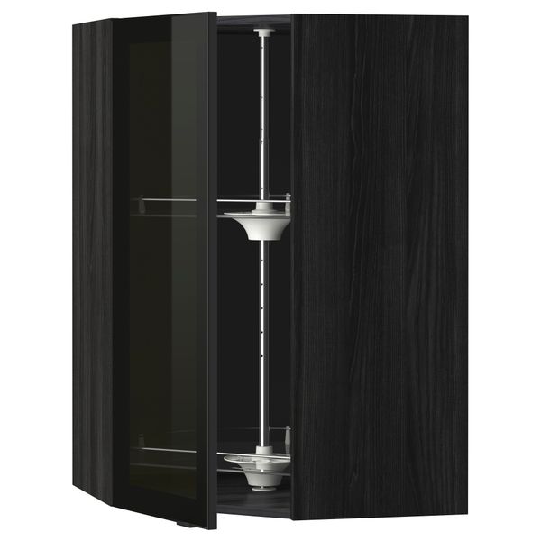 Угловой навесной шкаф с вращающающейся секцией, стеклянными дверцами МЕТОД, черный, Ютис дымчатое стекло - схема-чертеж с размерами