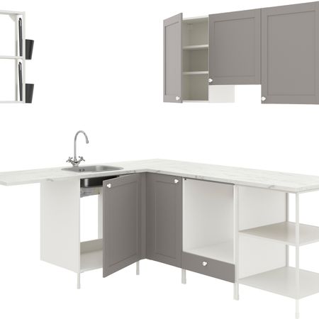 Угловая кухня, белый, серый каркас IKEA BEGIVENHET БЕГИВЕНХЕТ 293.379.97