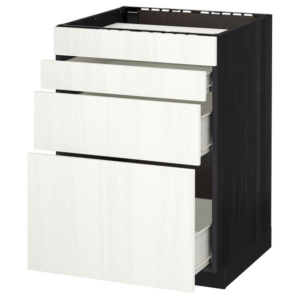 Напольный шкаф для духовки, 4фасада, 3 ящика МЕТОД / ФОРВАРА, черный, Росдаль белый - схема-чертеж с размерами