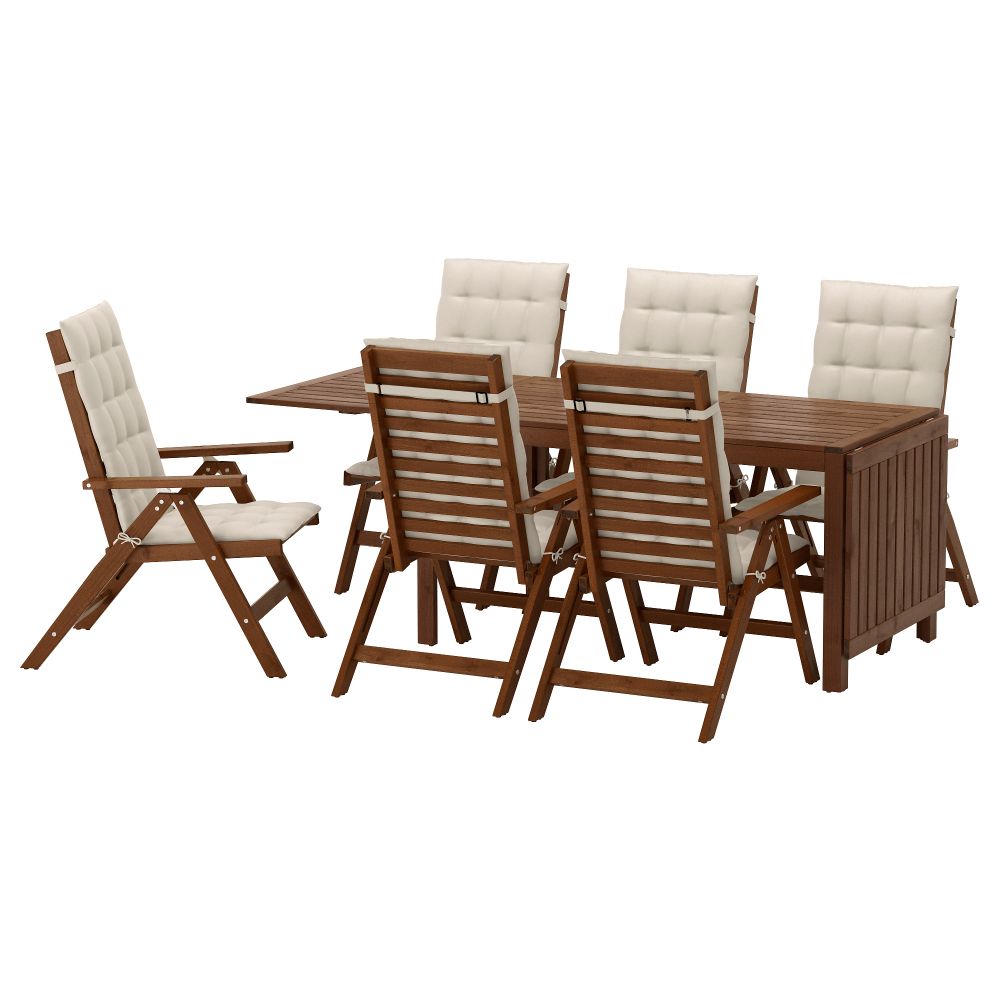 Стол, 6 кресел для сада ЭПЛАРО, коричневая морилка, Холло бежевый - фото 1