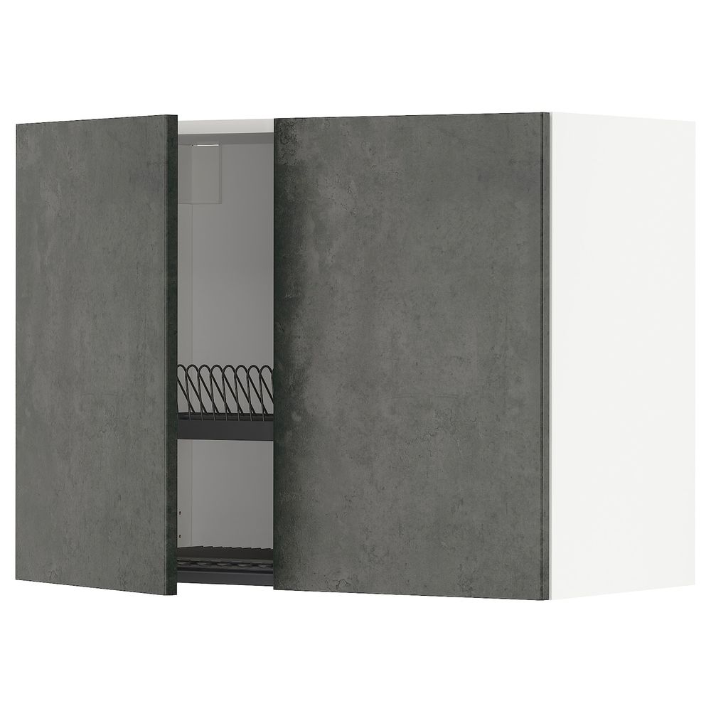 Навесной шкаф с сушилкой/2дверцы, белый/кальхюттан под темно-серый бетон 80x60 см IKEA METOD МЕТОД 094.413.44 - схема-чертеж с размерами