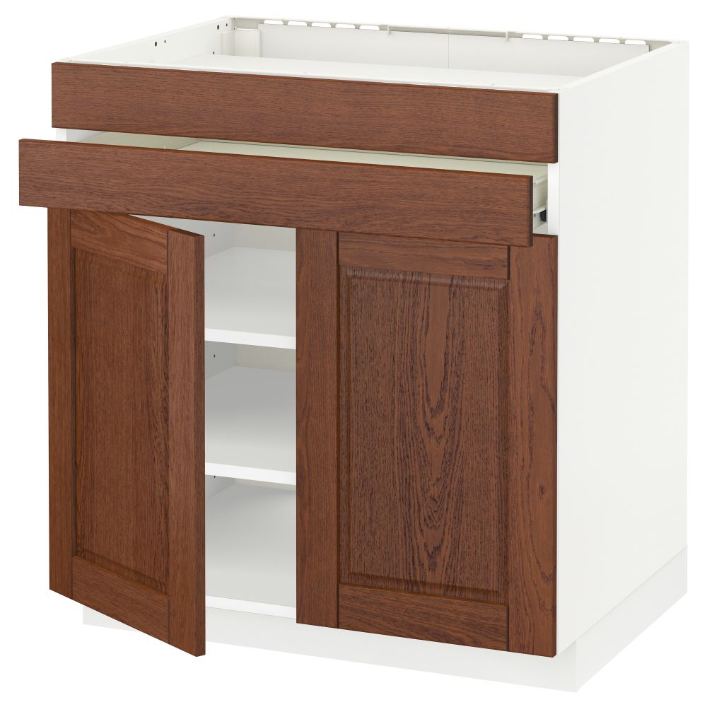 Напольный шкаф для варочной панели, 2 ящика, 2 фасада, 1 ящик МЕТОД / ФОРВАРА, белый, Филипстад коричневый (80x60 см) - схема-чертеж с размерами