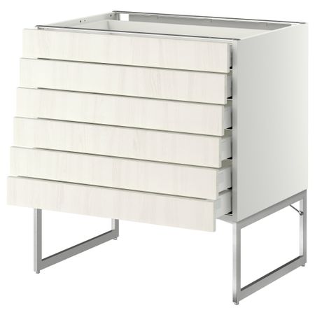 Напольный шкаф 6 фронтальных панелей, 6 нижних ящиков МЕТОД / МАКСИМЕРА, белый, Росдаль белый