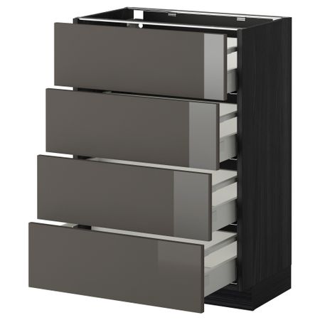 Напольный шкаф 4 фронтальных панели, 4 ящика МЕТОД / МАКСИМЕРА, черный, Рингульт серый