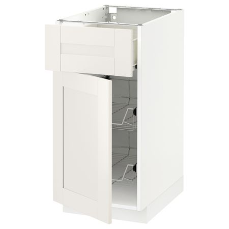 Напольный шкаф с проволочной корзиной/ящ/дверью, белый/Сэведаль белый 40x60 см IKEA МЕТОД / ФОРВАРА 892.654.74