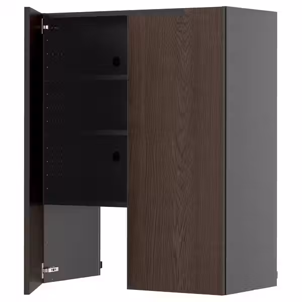 METOD Навесной шкаф д/вытяжки/полка/дверь - черно-серый/Sinarp коричневый 80x100 см - фото 1