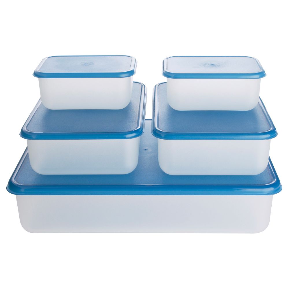 Набор контейнеров, 5 шт. РЕДА, прямоугольн формы белый, синий - схема-чертеж с размерами