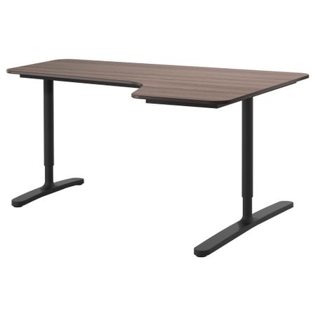 Угловой письменный стол правосторонний БЕКАНТ, серый, черный (160x110 см)