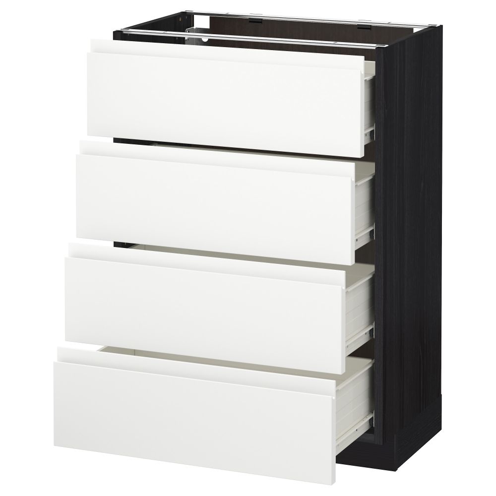 Напольный шкаф 4 фронтальных панели, 4 ящика МЕТОД / ФОРВАРА, черный, Воксторп белый - схема-чертеж с размерами