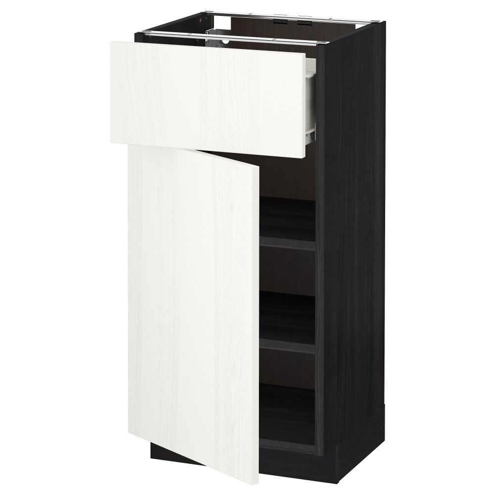 Напольный шкаф с ящиком, дверью МЕТОД / ФОРВАРА, черный, Росдаль белый - схема-чертеж с размерами