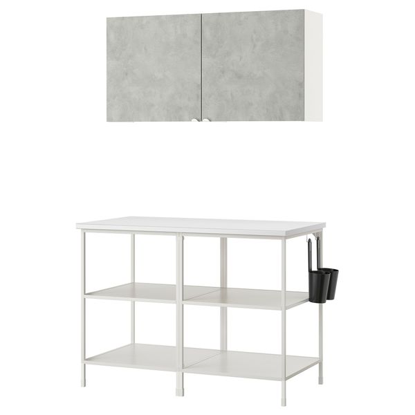 Комбинация для хранения, 123x63.5x207 см, белый, под бетон IKEA BEGIVENHET БЕГИВЕНХЕТ 093.315.62 - фото 2