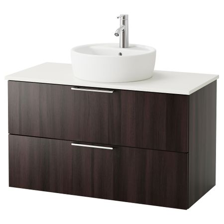 Шкаф п-раковину/столешн45/раковина ГОДМОРГОН/АЛДЕРН / ТОРНВИКЕН, черно-коричневый, белый (102x49x74 см)