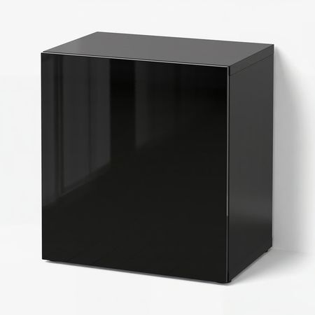 BESTÅ Стеллаж с дверью - черно-коричневый/Selsviken глянцевый/черный 60x42x64 см