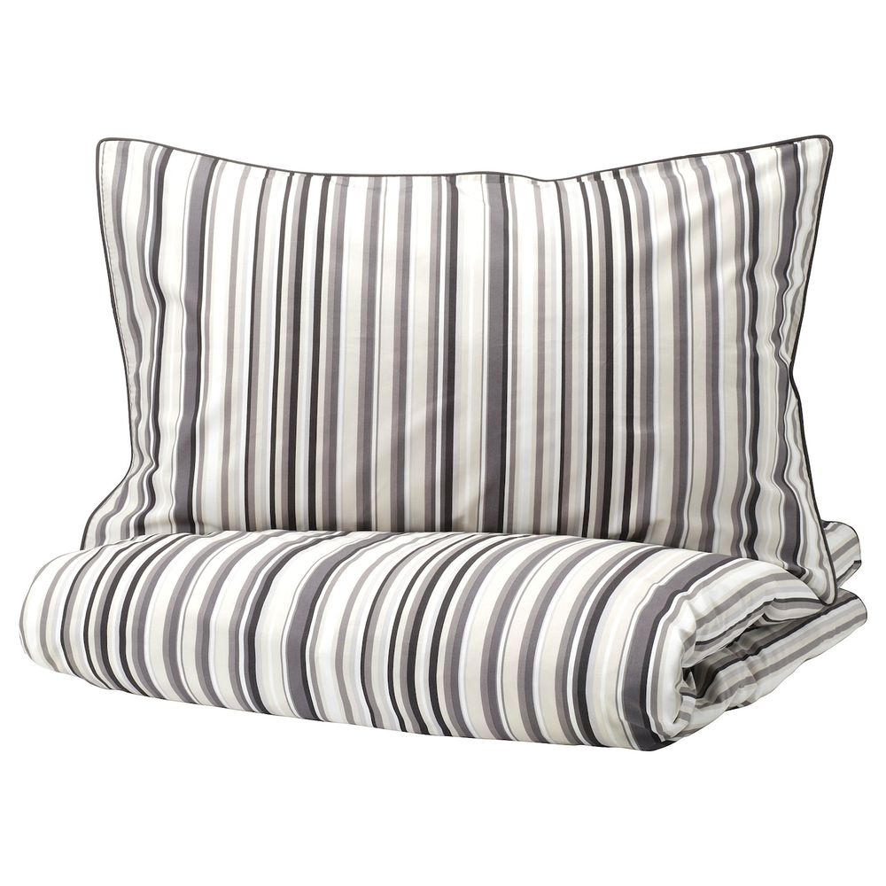 Пододеяльник и 1 наволочка, серый/полоска 150x200/50x70 см IKEA RANDGRÄS РАНДГРЭС 904.389.78 - фото 1