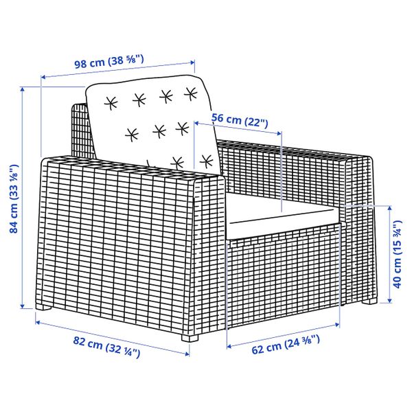 Садовое кресло, темно-серый/Куддарна серый IKEA SOLLERÖN СОЛЛЕРОН 993.295.26 - схема-чертеж с размерами