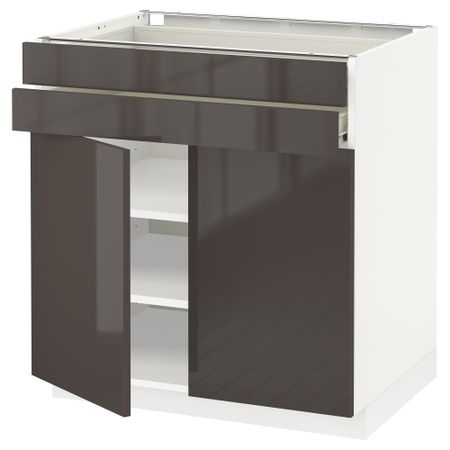 Напольный шкаф, 2 дверцы, 2 ящика МЕТОД / ФОРВАРА, белый, Рингульт серый (80x60 см)