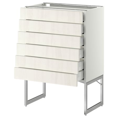 Напольный шкаф 6 фронтальных панелей, 6 нижних ящиков МЕТОД / МАКСИМЕРА, белый, Росдаль белый