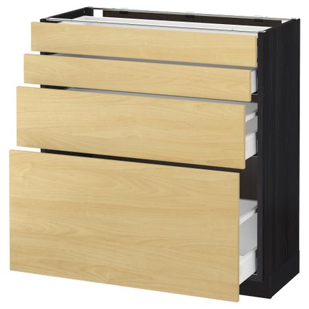 Напольный шкаф 4 фронтальных панели, 4 ящика МЕТОД / МАКСИМЕРА, черный, Тингсрид береза