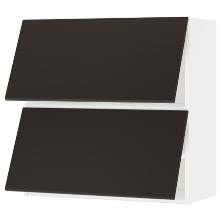 Навесной шкаф, 2 дверцы, горизонтальный, 80x80 см, белый, Kungsbacka антрацит IKEA METOD МЕТОД 893.920.33