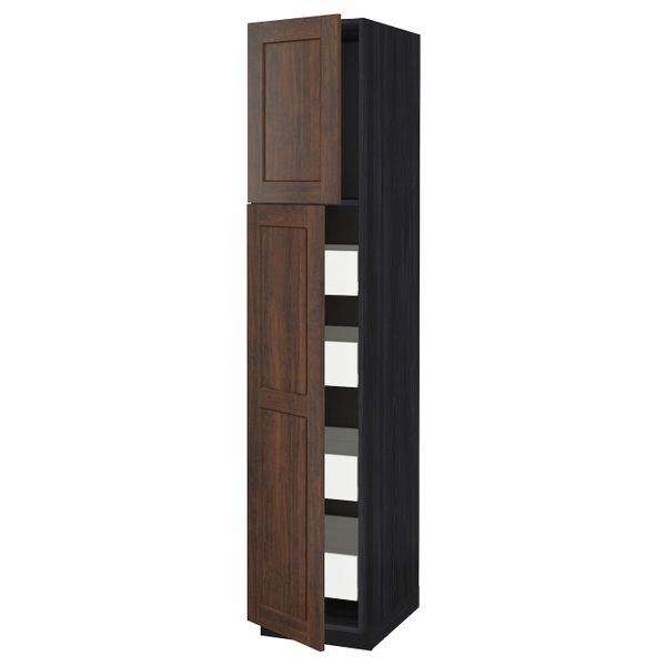 Высокий шкаф/2дверцы/4ящика, черный/Эдсерум коричневый 40x60x200 см IKEA МЕТОД / ФОРВАРА 393.832.53 - схема-чертеж с размерами