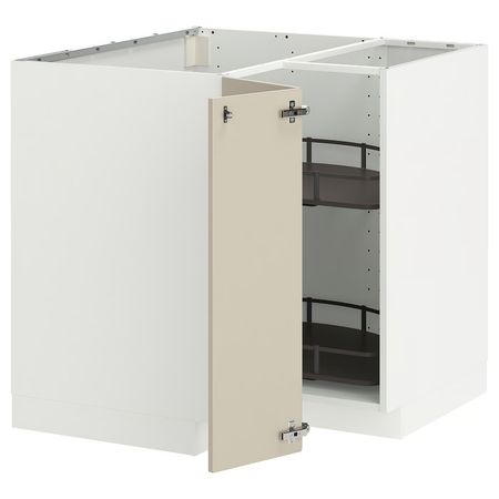 METOD Угловой напольн шкаф с вращающ секц - белый/Havstorp бежевый 88x88 см
