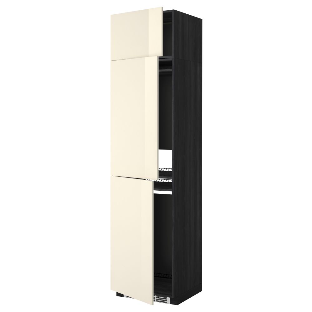 Высокий шкаф для холодильника или морозильника, с 3 дверями МЕТОД, черный, Рингульт кремовый (60x60x240 см) - схема-чертеж с размерами