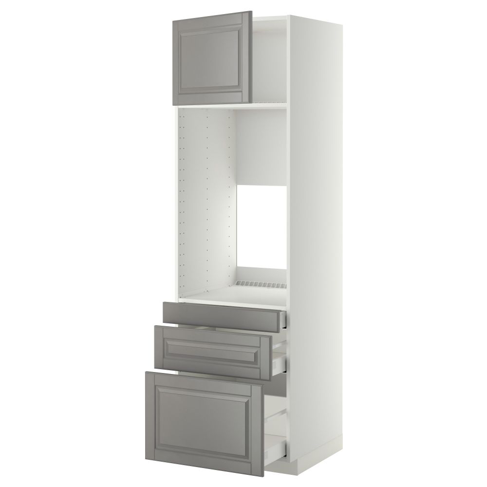 Высокий шкаф для двойной духовки, 3 ящика, дверца МЕТОД / МАКСИМЕРА, белый, Будбин серый - схема-чертеж с размерами