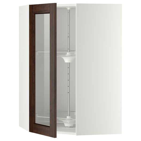 Угловой навесной шкаф с вращающающейся секцией, стеклянными дверцами МЕТОД, белый, Эдсерум коричневый - схема-чертеж с размерами