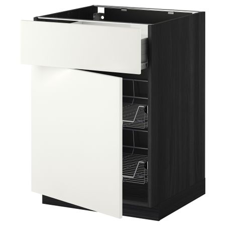 Напольный шкаф с проволочной корзиной, ящиком, дверью МЕТОД / ФОРВАРА, черный, Хэггеби белый