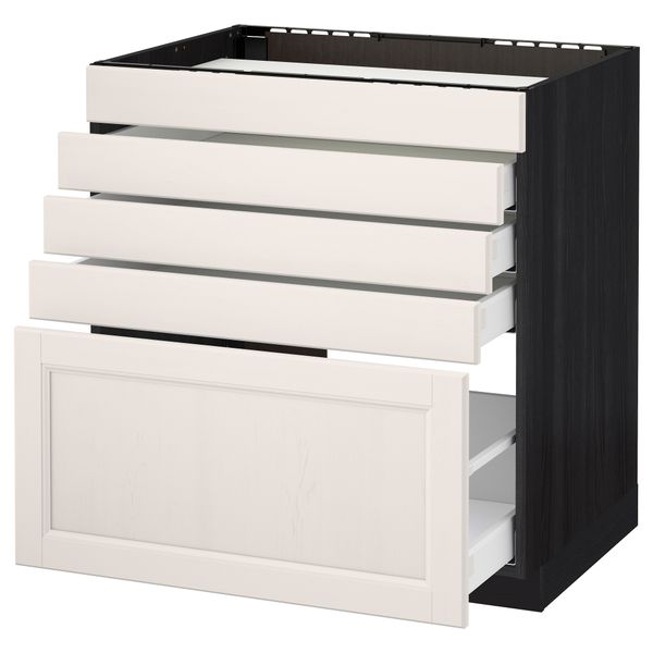 Напольный шкаф для варочной панели, 5 фасадов, 4 ящиков МЕТОД / МАКСИМЕРА, черный, Лаксарби белый - схема-чертеж с размерами