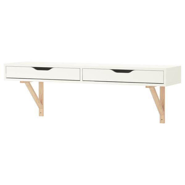 Полка с ящиком ЭКБИ АЛЕКС / ЭКБИ ВАЛЬТЕР, белый, береза (119x28 см) - схема-чертеж с размерами