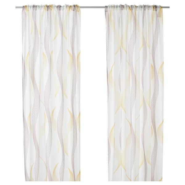 Гардины, 1 пара СМОРБЛУММА, белый, волнистый желто-коричневый (145x270 см) - фото 1