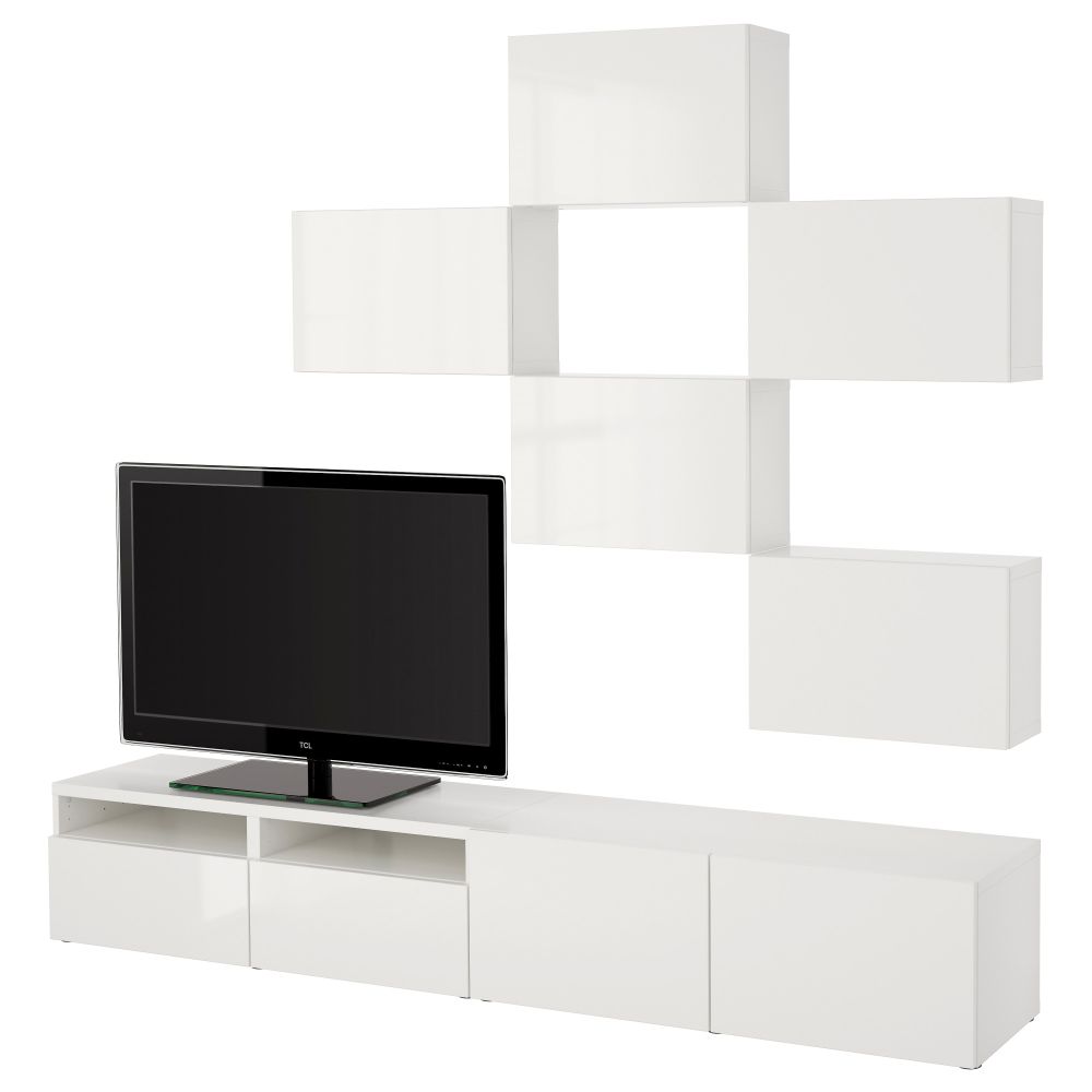 Шкаф для ТВ, комбинация БЕСТО, белый, Сельсвикен глянцевый/белый (240x20/40x204 см) - фото 1