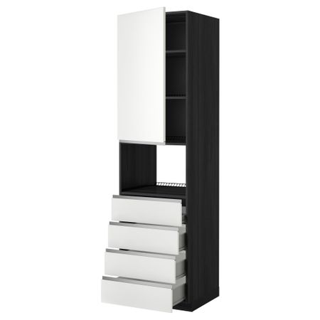 Высокий шкаф для духовки, дверца, 4 ящика МЕТОД / ФОРВАРА, черный, Нодста белый
