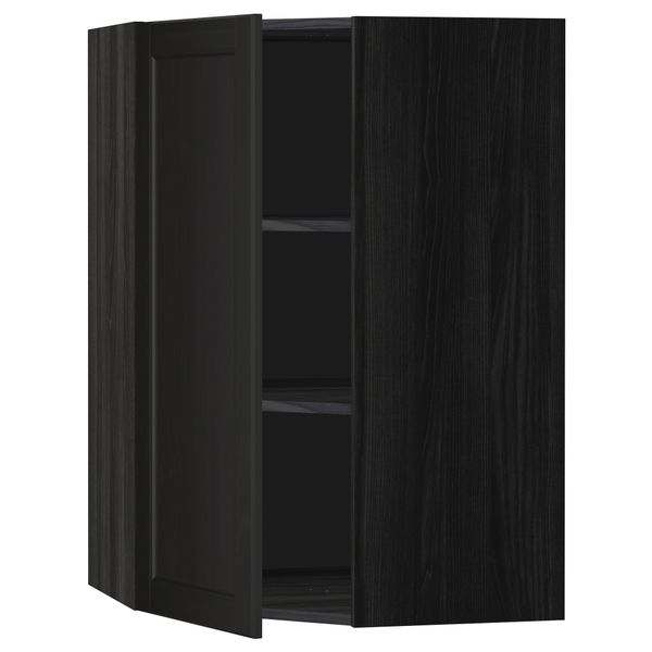 Угловой навесной шкаф с полками МЕТОД, черный, Лаксарби черно-коричневый - схема-чертеж с размерами