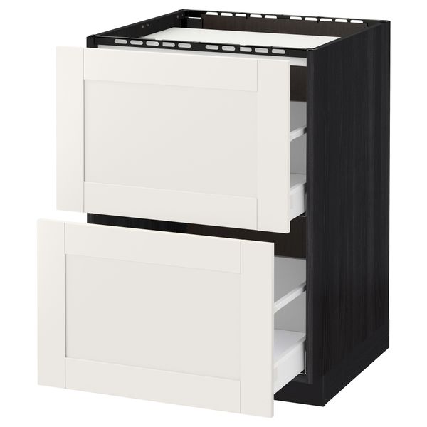 Напольный шкаф, 2 фронтальных панели, 3 ящика МЕТОД / МАКСИМЕРА, черный, Сэведаль белый - схема-чертеж с размерами