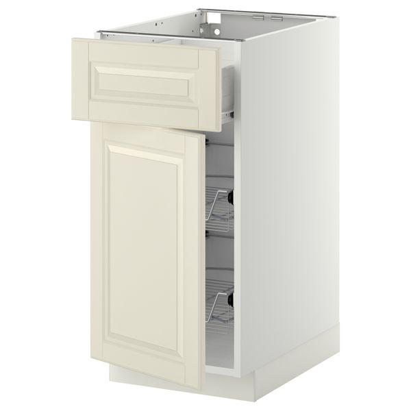 Напольный шкаф с проволочной корзиной, ящиком, дверью МЕТОД / ФОРВАРА, белый, Будбин белый с оттенком - схема-чертеж с размерами