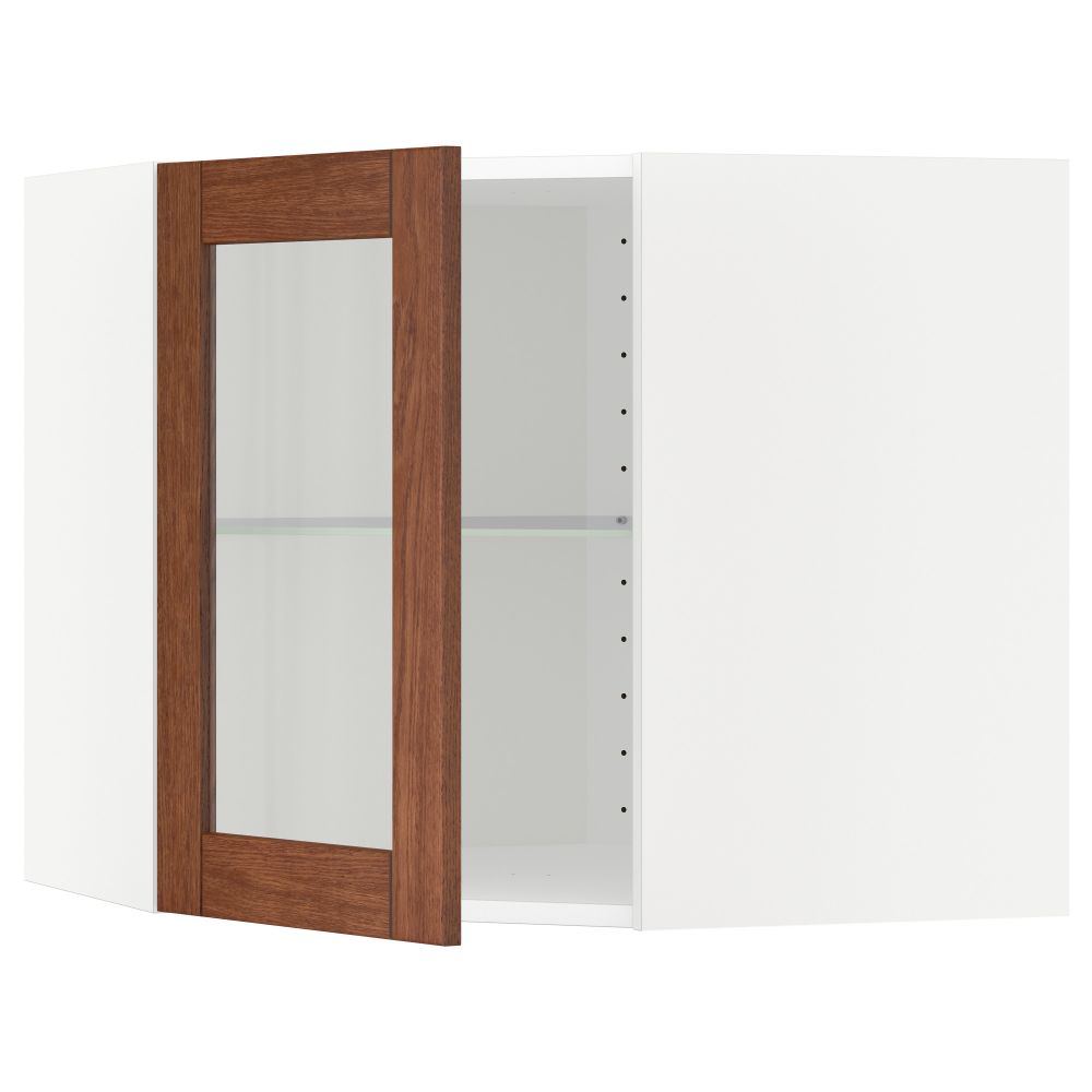 Угловой навесной шкаф с полками, стекляными дверцами МЕТОД, белый, Филипстад коричневый - схема-чертеж с размерами