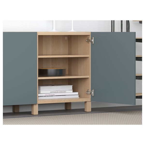 Комбинация для хранения с дверцами БЕСТО, под беленый дуб, Вальвикен серо-бирюзовый (180x40x74 см) - схема-чертеж с размерами