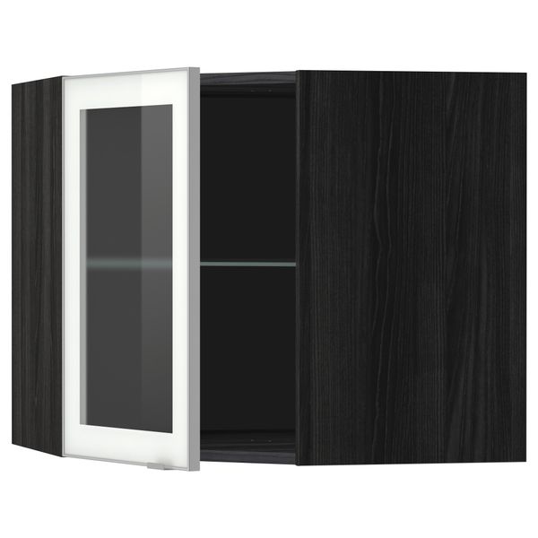 Угловой навесной шкаф с полками, стекляными дверцами МЕТОД, черный, Ютис матовое стекло - схема-чертеж с размерами