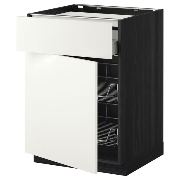 Напольный шкаф для варочной панели, ящик, 2 проволочных корзины МЕТОД / МАКСИМЕРА, черный, Хэггеби белый (60x60 см) - фото 1