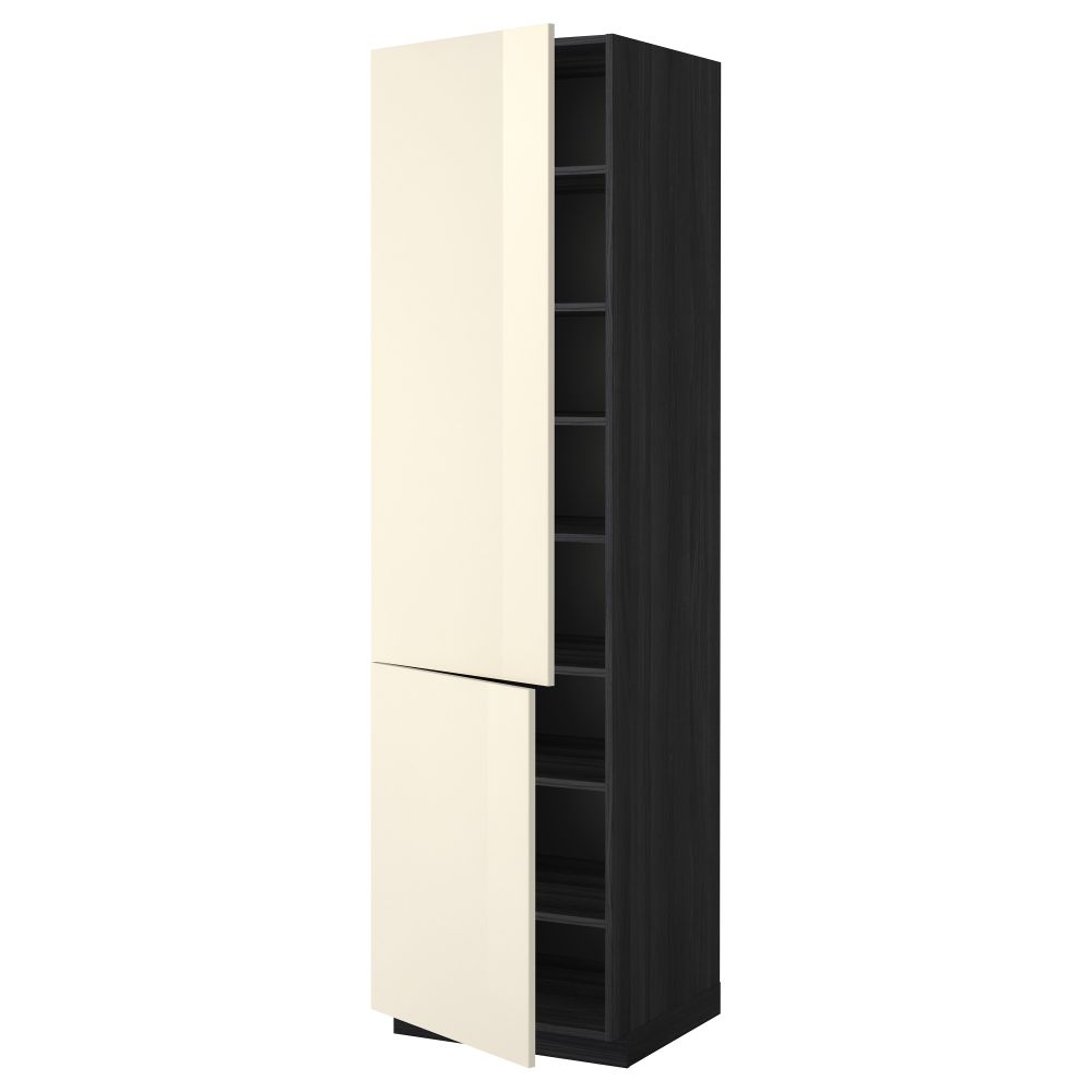 Высокий шкаф с полками, 2 дверцы МЕТОД, черный, Рингульт кремовый - схема-чертеж с размерами