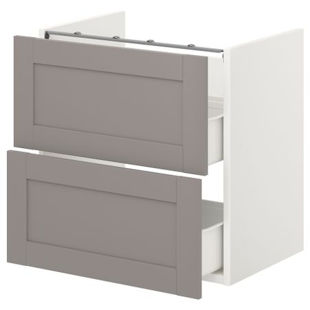 Напольный шкаф для раковины,2 ящика, белый, серый каркас, 60x42x60 см IKEA BEGIVENHET БЕГИВЕНХЕТ 193.223.45