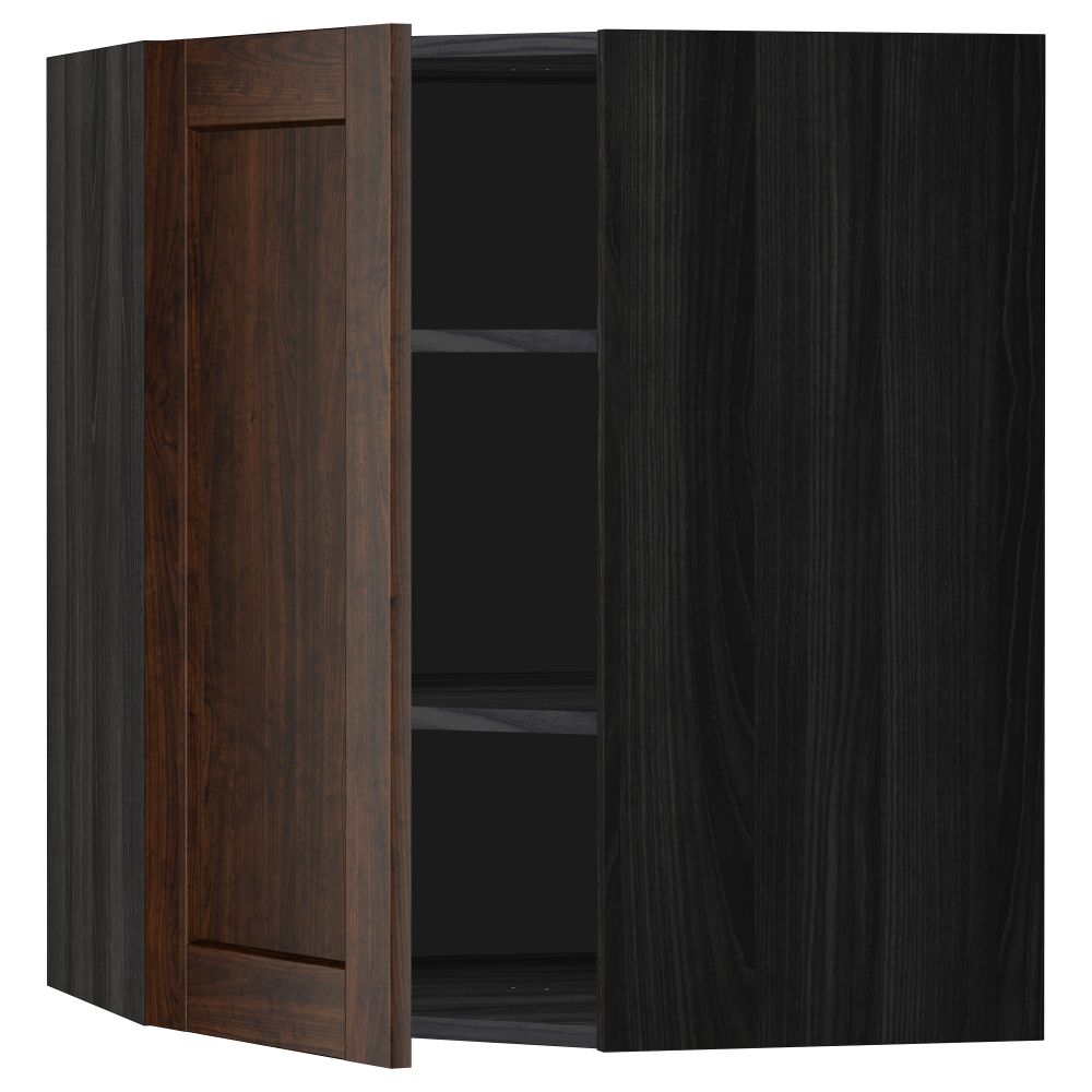 Угловой навесной шкаф с полками МЕТОД, черный, Эдсерум коричневый - схема-чертеж с размерами